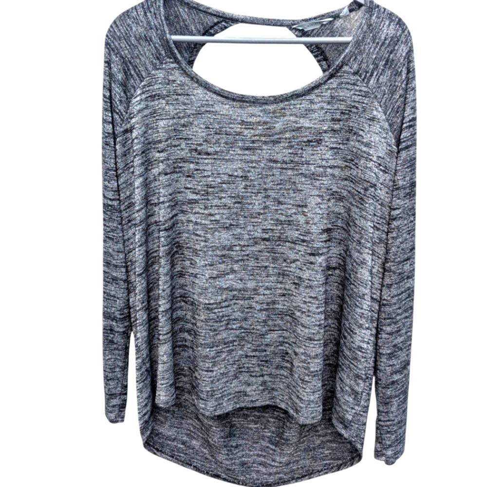Athleta Pose Open Back Heathered Gray Knit Long Sleeve Shirt Sz XL